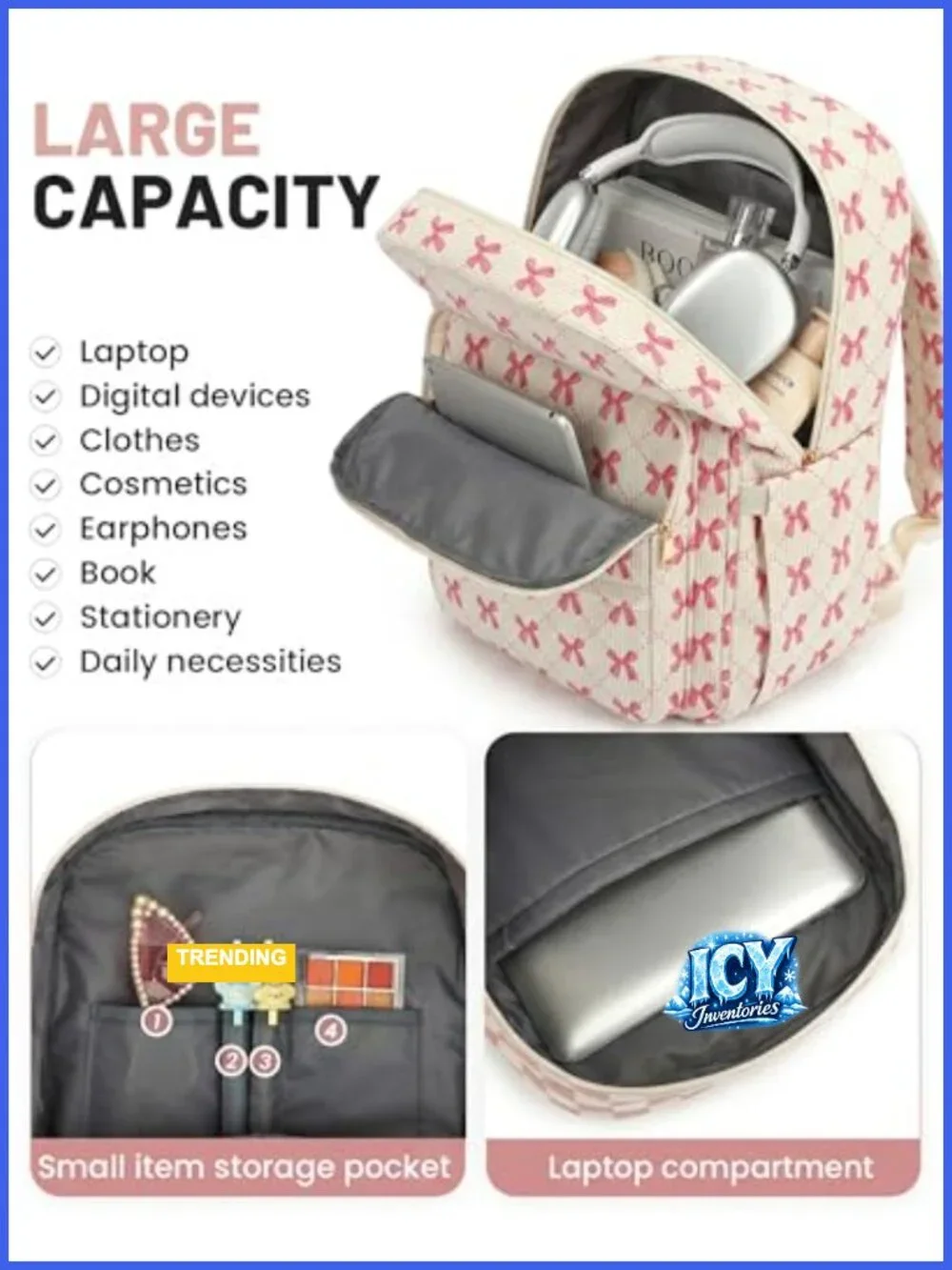 Corduroy Laptop Backpack for Women, 15.6 Inch Computer Bag, College Bookbag